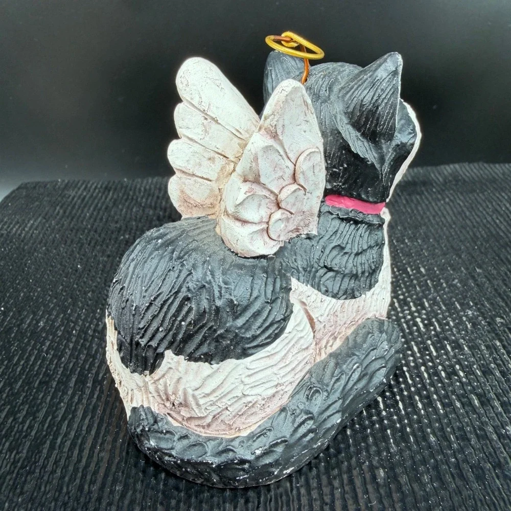 Tene‎ M Sten Angel Cat Figurine Tuxedo Black White Resin Halo Wings 2004 Figure